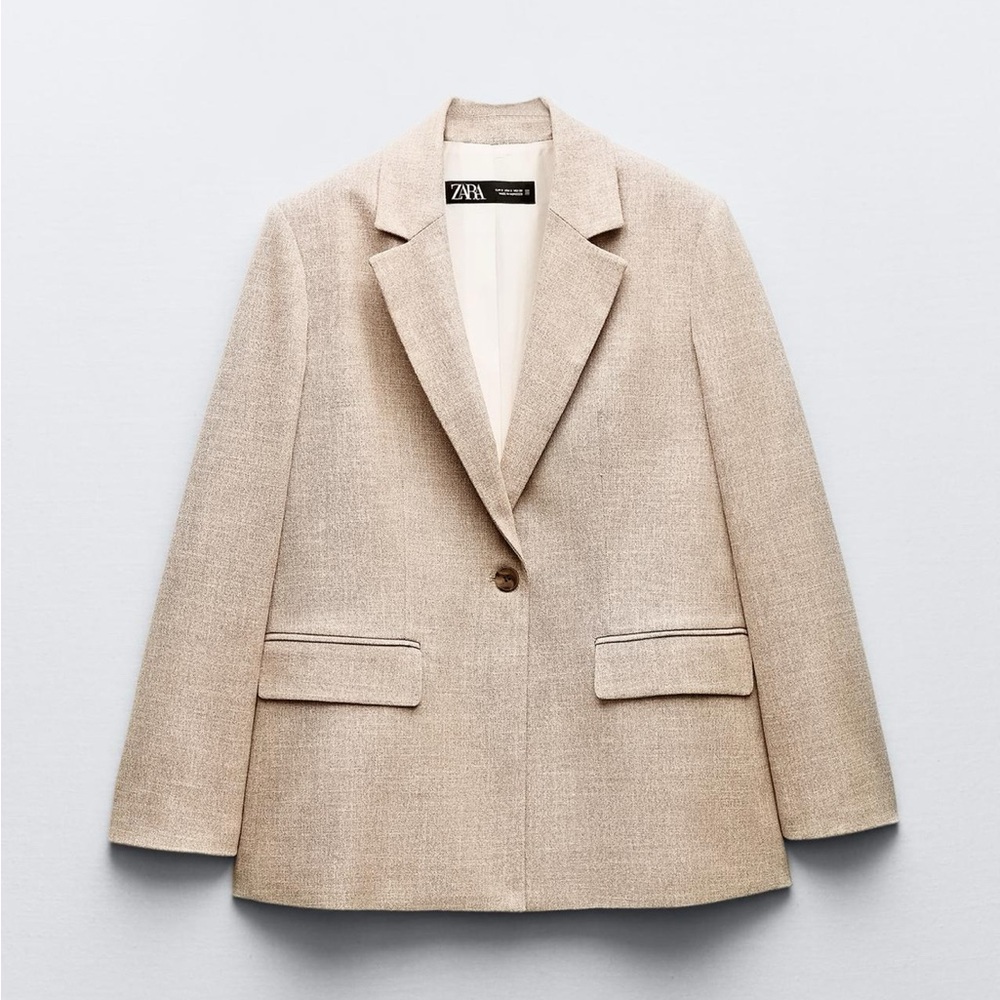 Zara Oversized Single Button Blazer, Taupe Brown, Size S